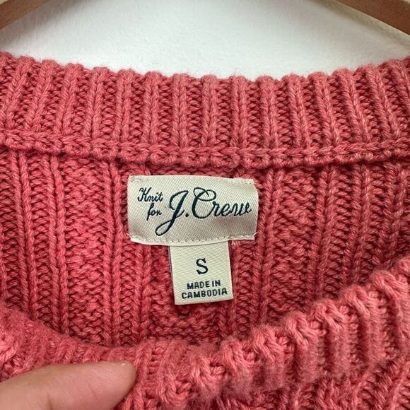 J. Crew Men’s Cotton Cable Knit Fisherman Crewneck Sweater Heather Pink - Picture 4 of 11